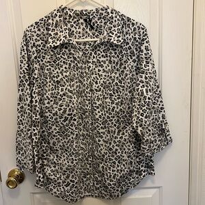 Cathy Top xl, white,black, gray, 3/4 sleeve, silver buttons
